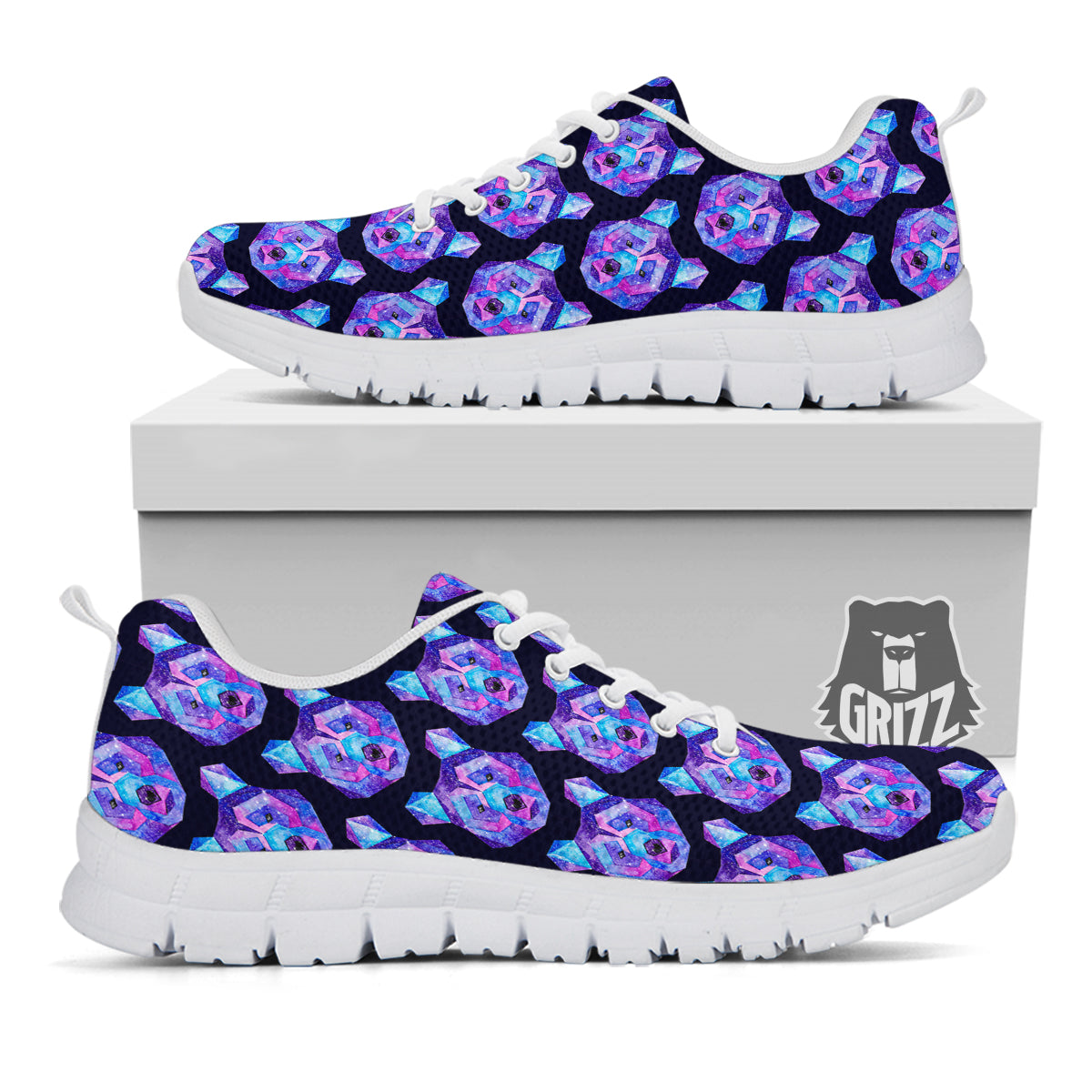 Cosmic Polygonal Bear Print Pattern White Sneaker-grizzshop