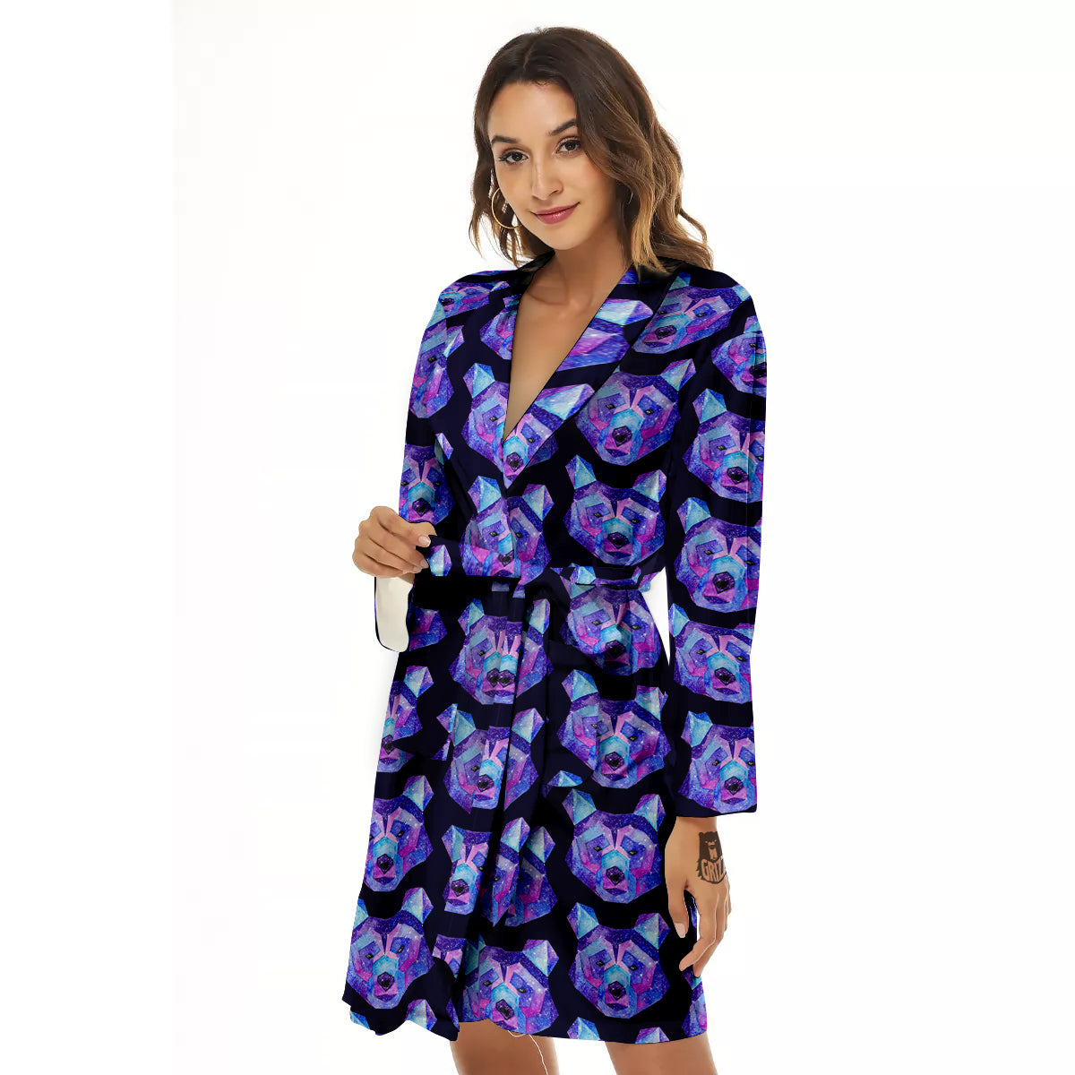 Cosmic Polygonal Bear Print Pattern Women's Robe-grizzshop