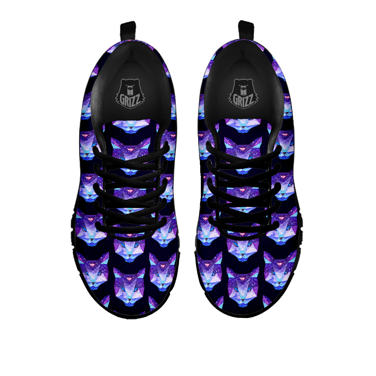 Cosmic Polygonal Cat Print Pattern Black Sneaker-grizzshop