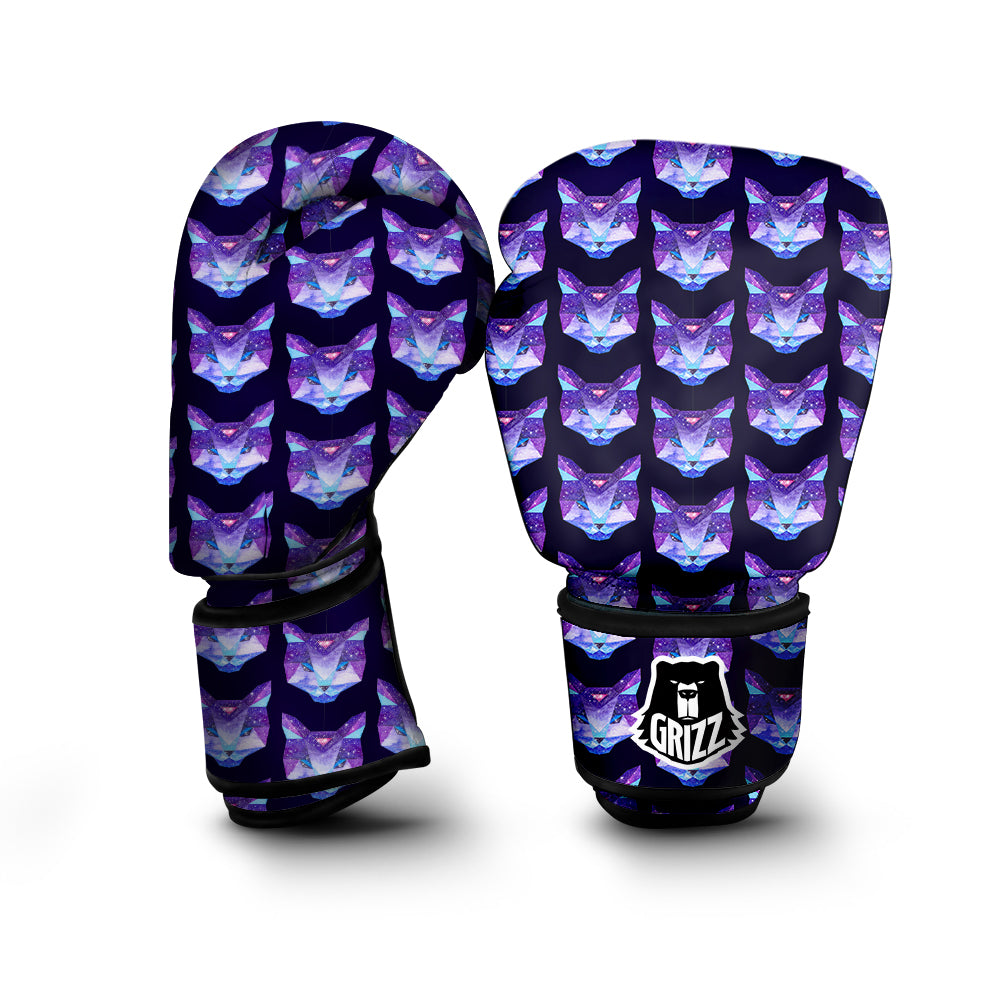 Cosmic Polygonal Cat Print Pattern Boxing Gloves-grizzshop
