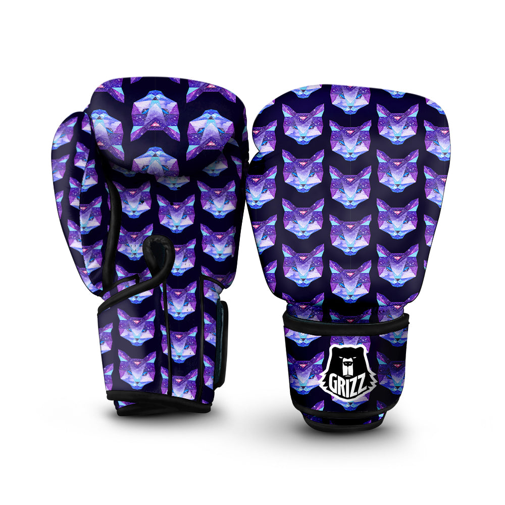 Cosmic Polygonal Cat Print Pattern Boxing Gloves-grizzshop