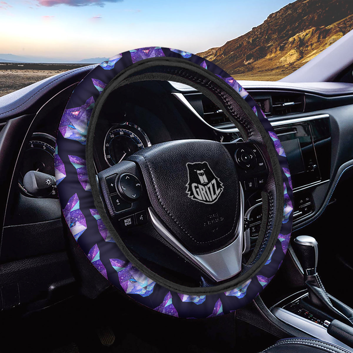 Cosmic Polygonal Cat Print Pattern Car Steering Wheel Cover-grizzshop