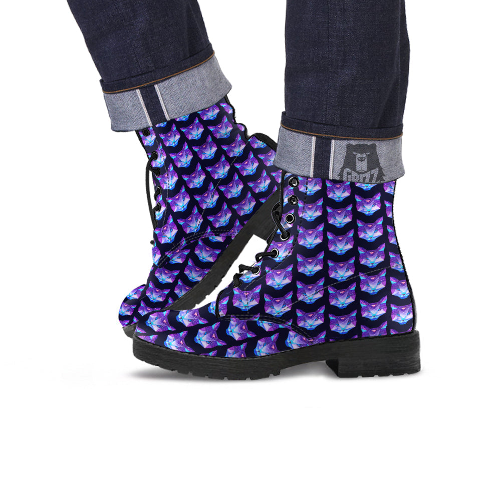 Cosmic Polygonal Cat Print Pattern Leather Boots-grizzshop