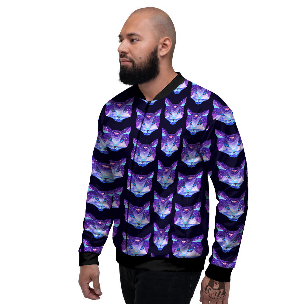 Cosmic Polygonal Cat Print Pattern Men's Bomber Jacket-grizzshop