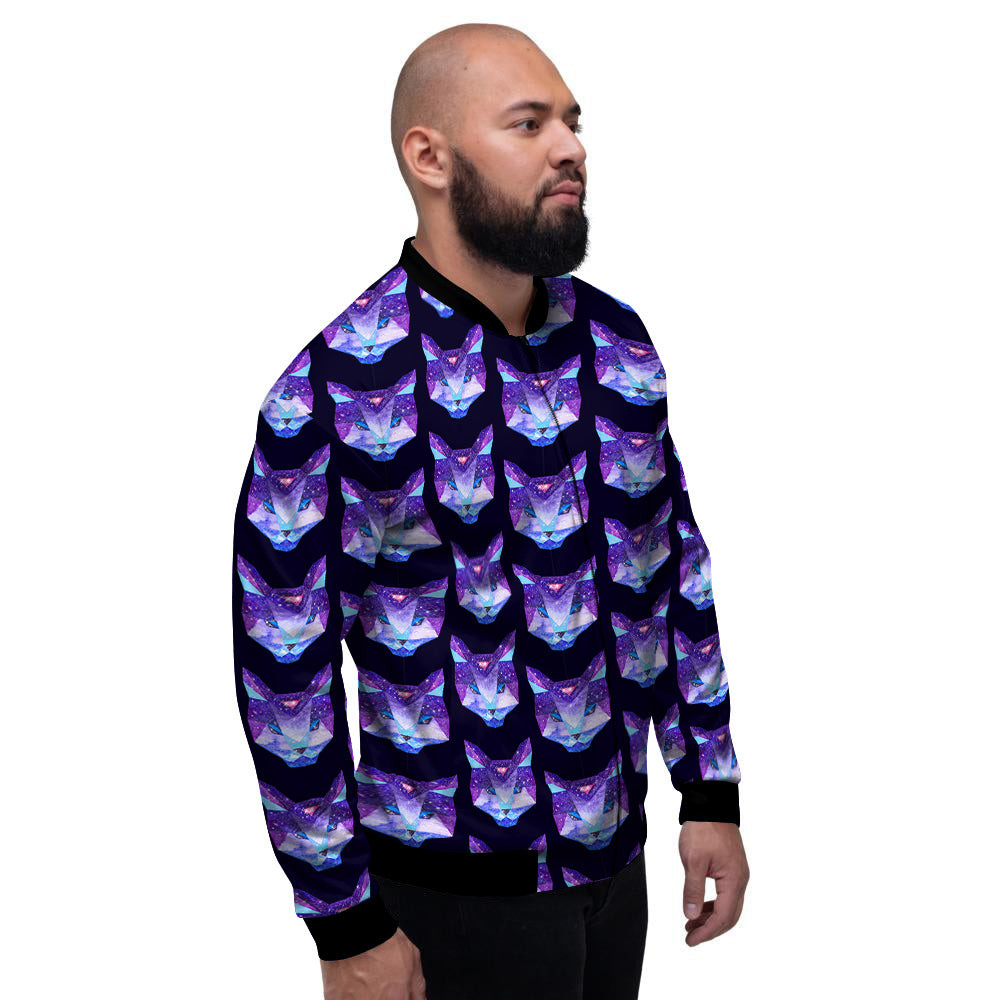 Cosmic Polygonal Cat Print Pattern Men's Bomber Jacket-grizzshop
