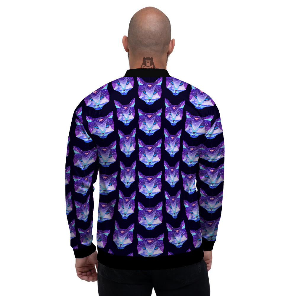 Cosmic Polygonal Cat Print Pattern Men's Bomber Jacket-grizzshop