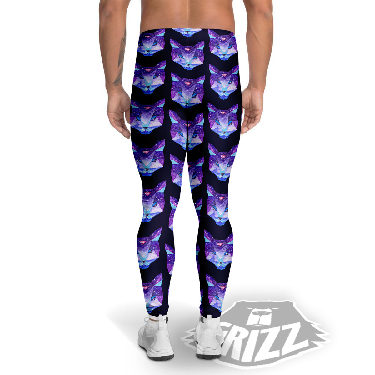 Cosmic Polygonal Cat Print Pattern Men's Leggings-grizzshop