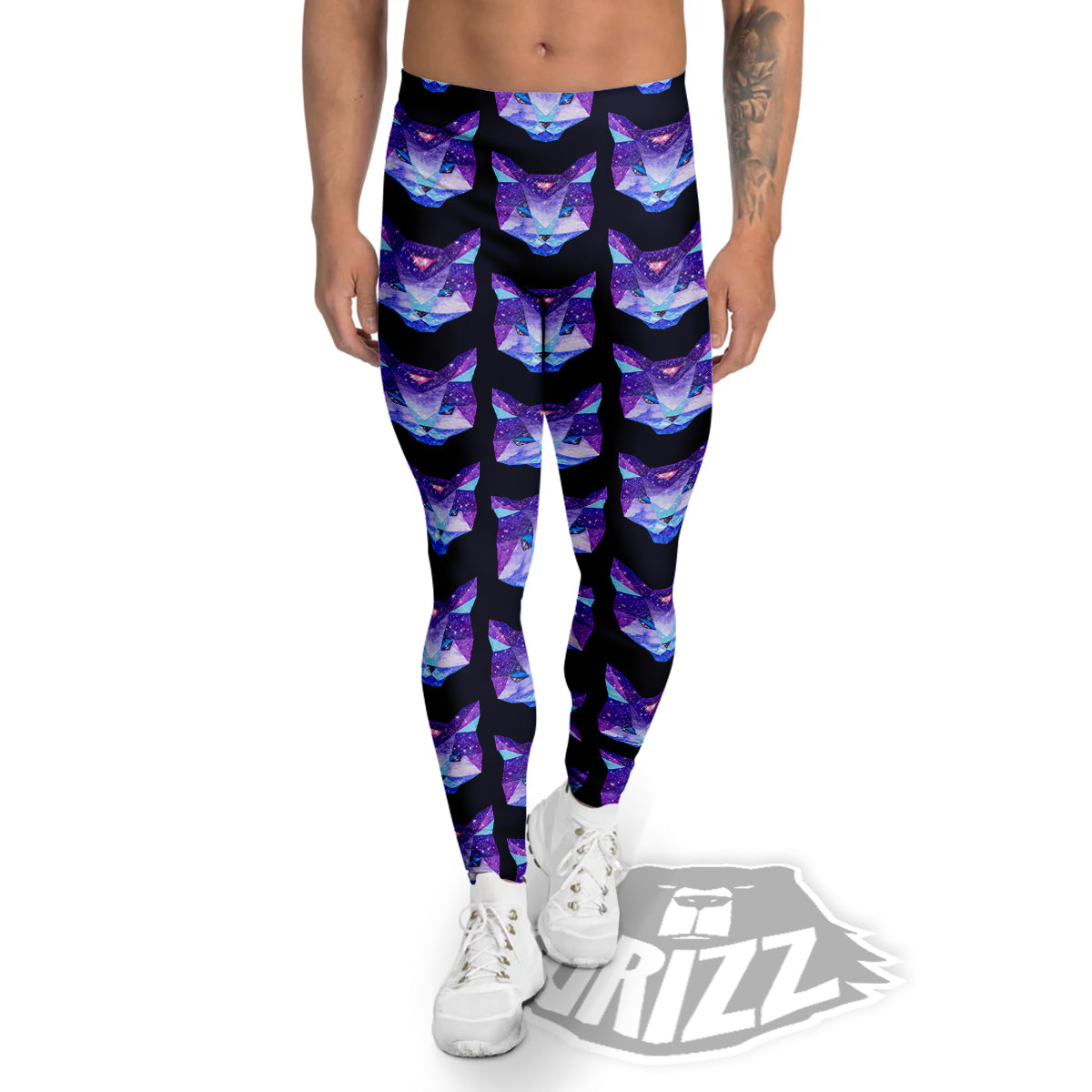 Cosmic Polygonal Cat Print Pattern Men's Leggings-grizzshop