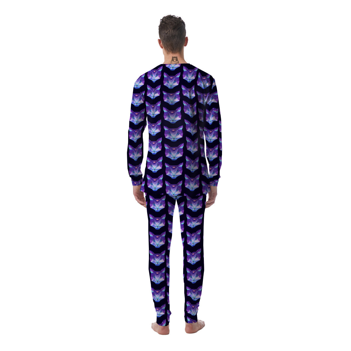 Cosmic Polygonal Cat Print Pattern Men's Pajamas-grizzshop