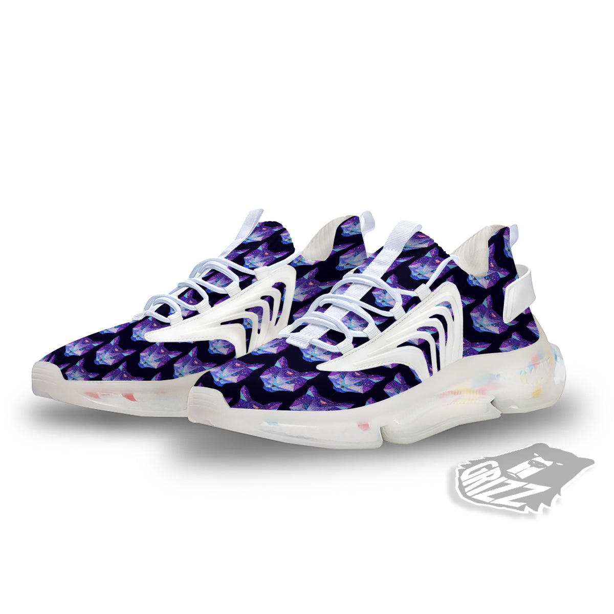 Cosmic Polygonal Cat Print Pattern White Gym Shoes-grizzshop