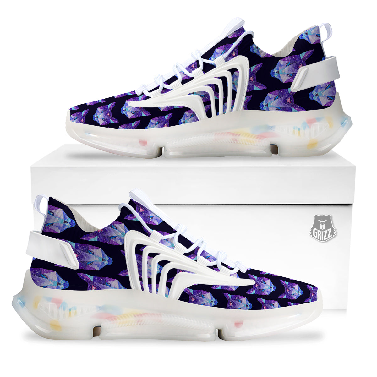 Cosmic Polygonal Cat Print Pattern White Gym Shoes-grizzshop
