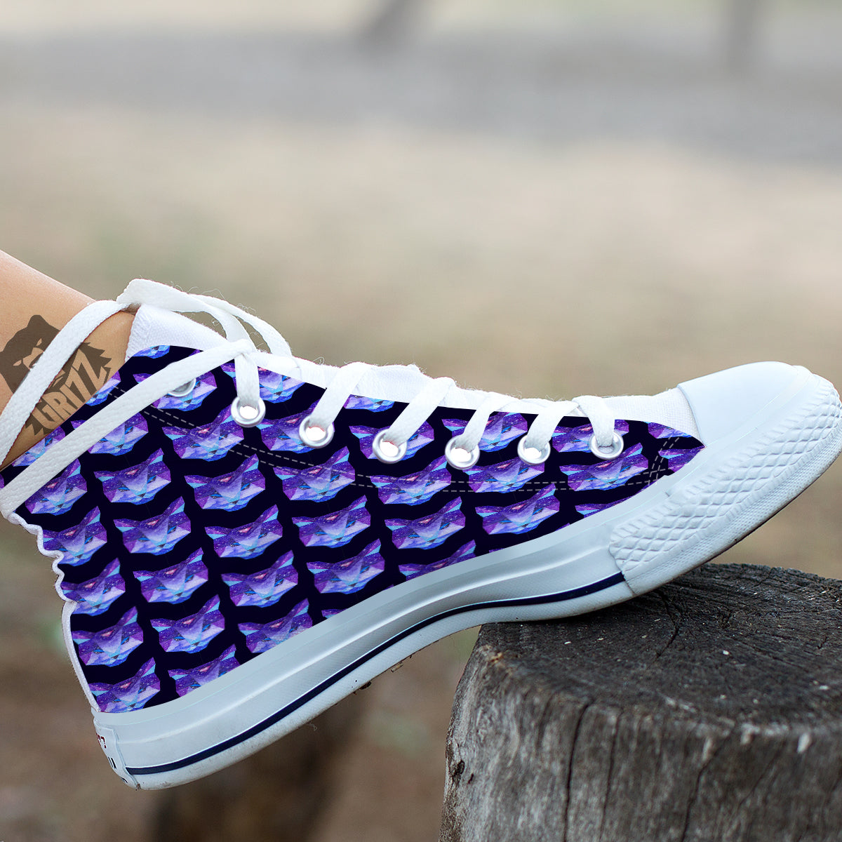 Cosmic Polygonal Cat Print Pattern White High Top Shoes-grizzshop
