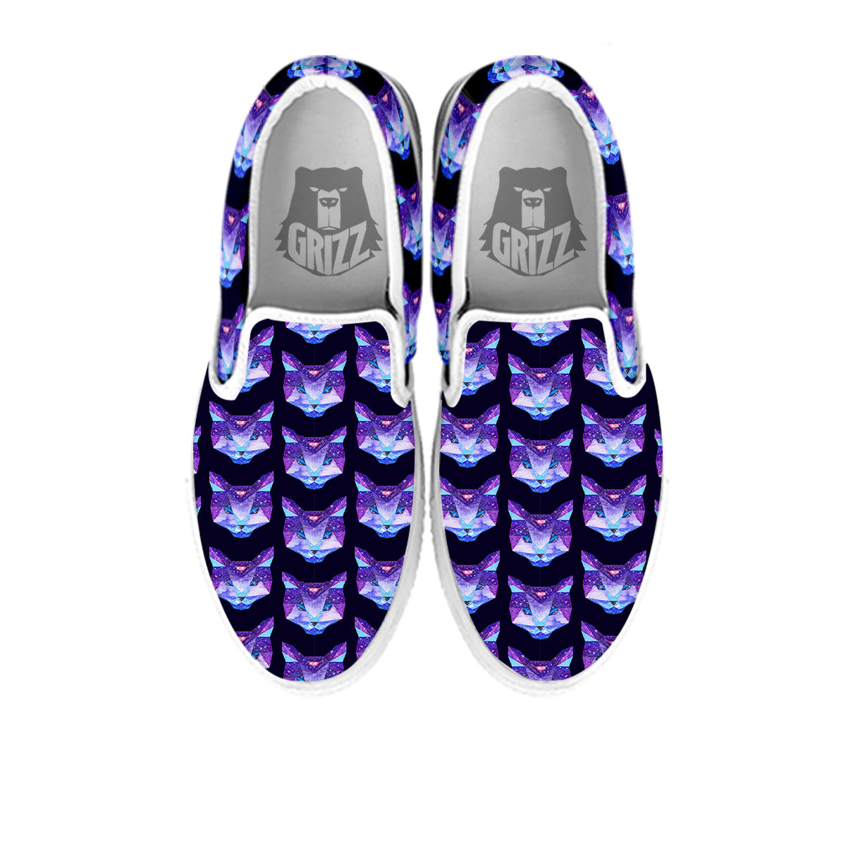 Cosmic Polygonal Cat Print Pattern White Slip On Shoes-grizzshop