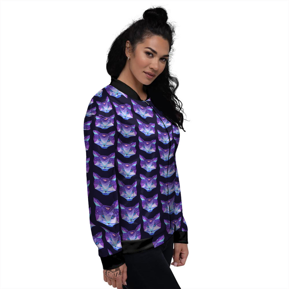 Cosmic Polygonal Cat Print Pattern Women's Bomber Jacket-grizzshop