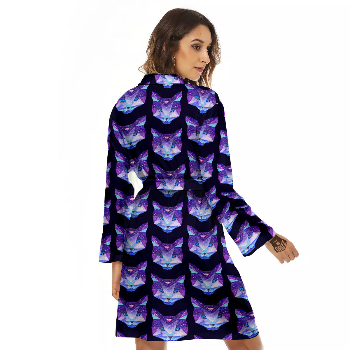 Cosmic Polygonal Cat Print Pattern Women's Robe-grizzshop