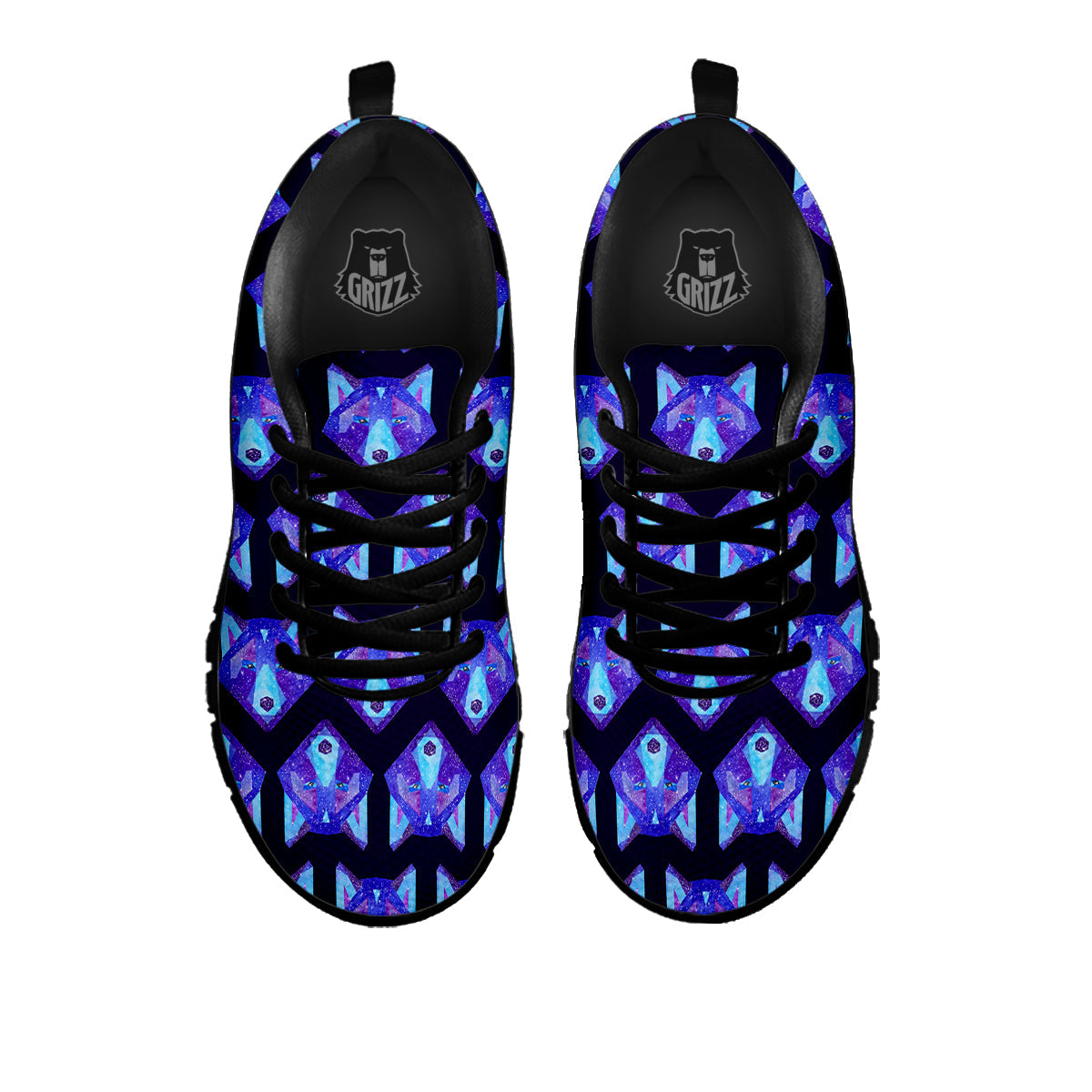 Cosmic Polygonal Wolf Print Pattern Black Sneaker-grizzshop
