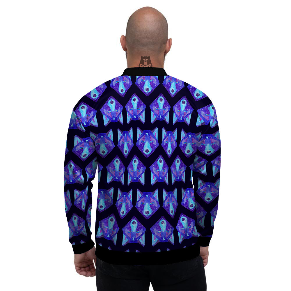 Cosmic Polygonal Wolf Print Pattern Men's Bomber Jacket-grizzshop