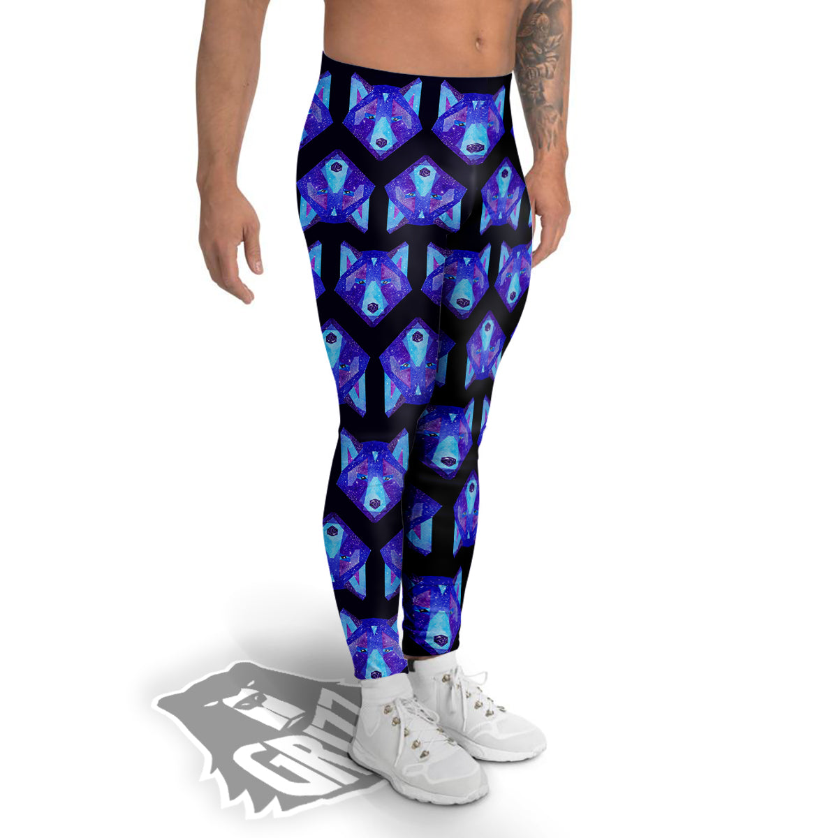 Cosmic Polygonal Wolf Print Pattern Men's Leggings-grizzshop