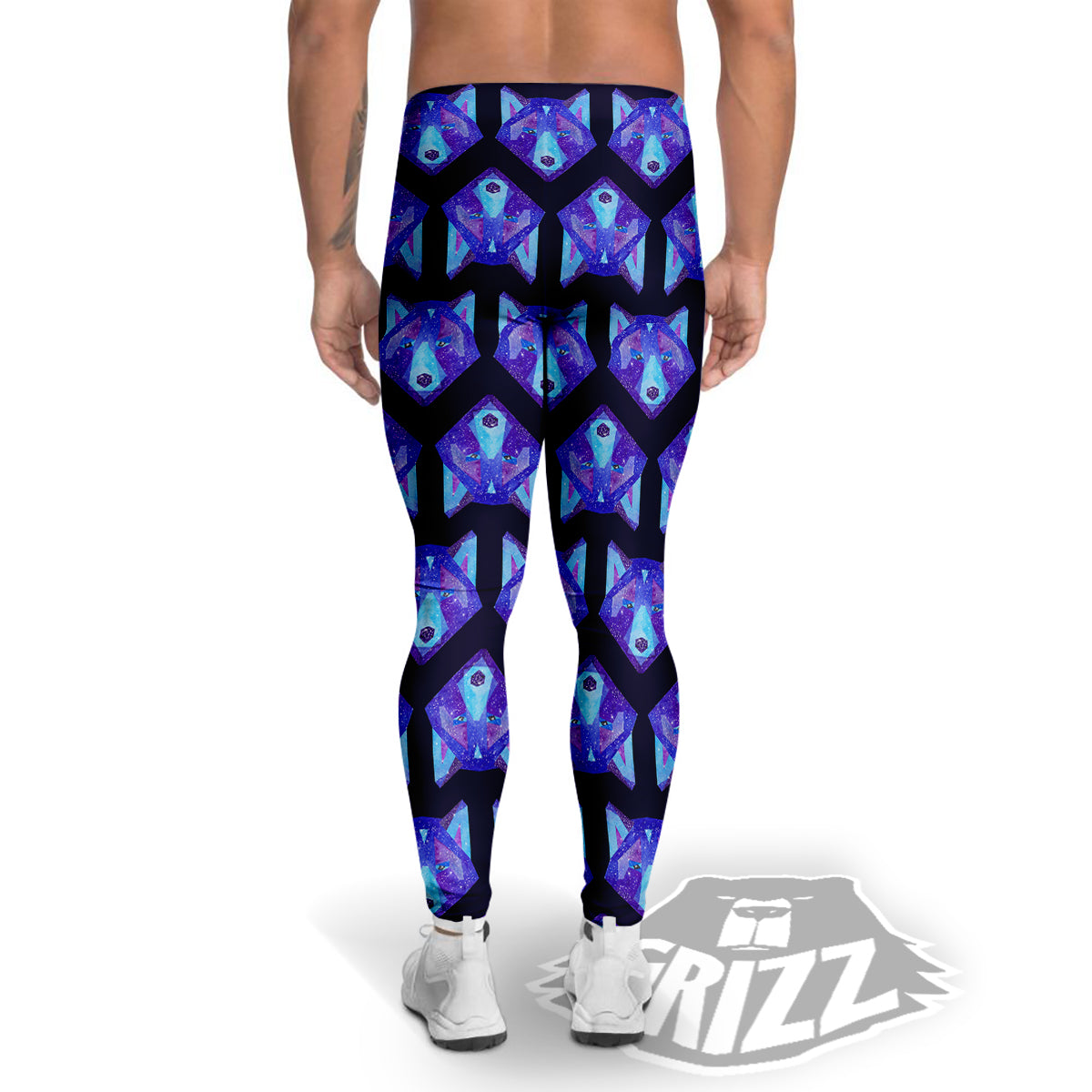 Cosmic Polygonal Wolf Print Pattern Men's Leggings-grizzshop