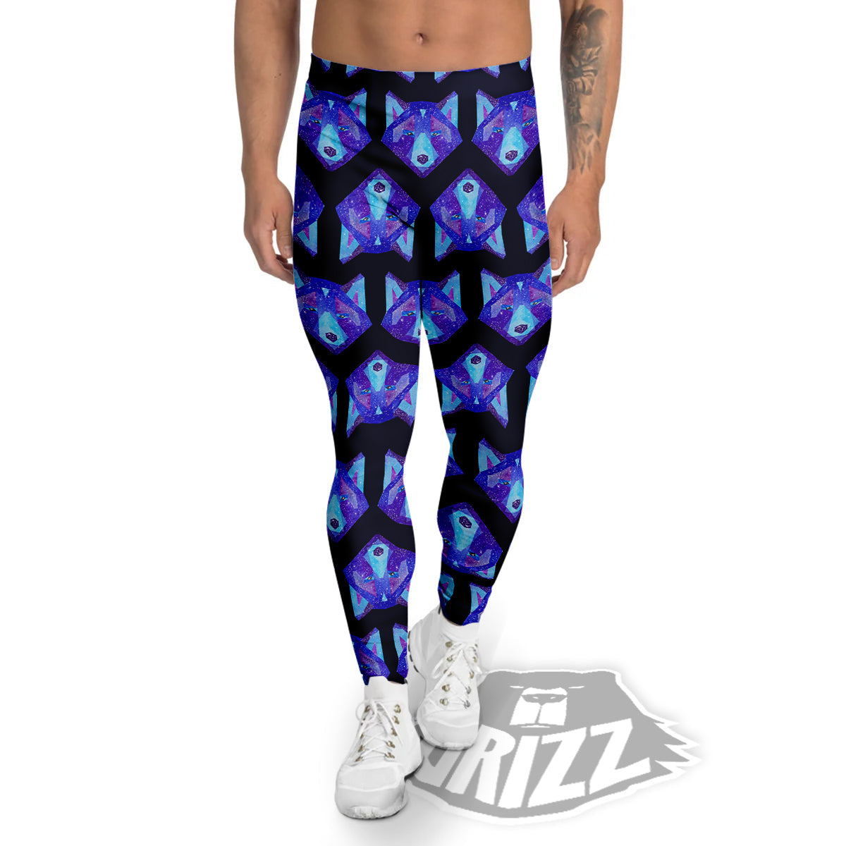 Cosmic Polygonal Wolf Print Pattern Men's Leggings-grizzshop