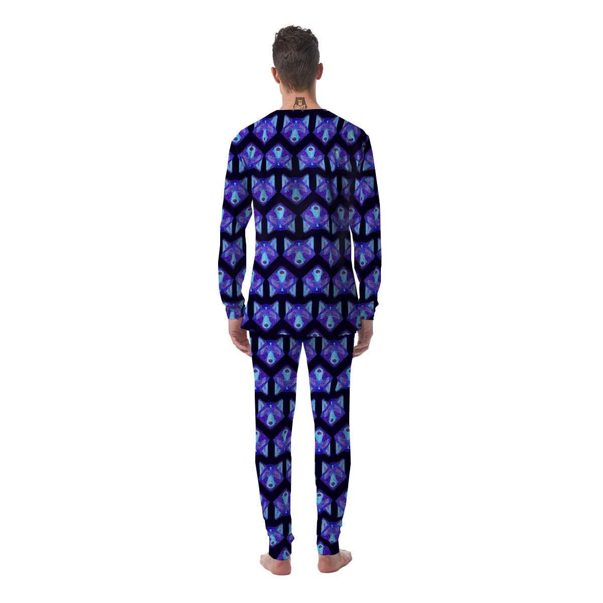 Cosmic Polygonal Wolf Print Pattern Men's Pajamas-grizzshop