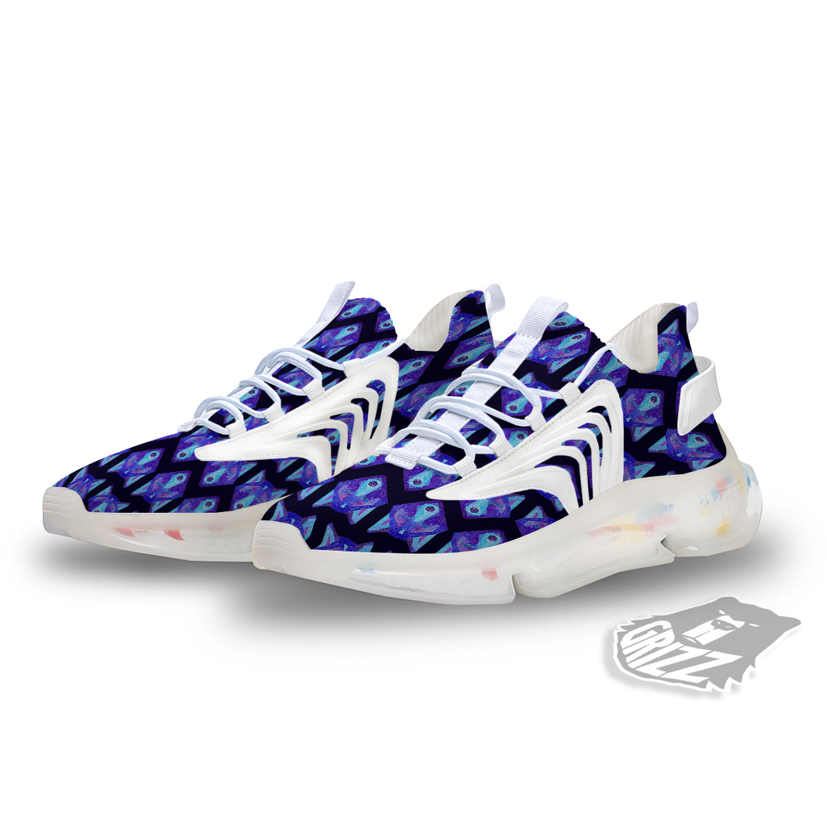 Cosmic Polygonal Wolf Print Pattern White Gym Shoes-grizzshop