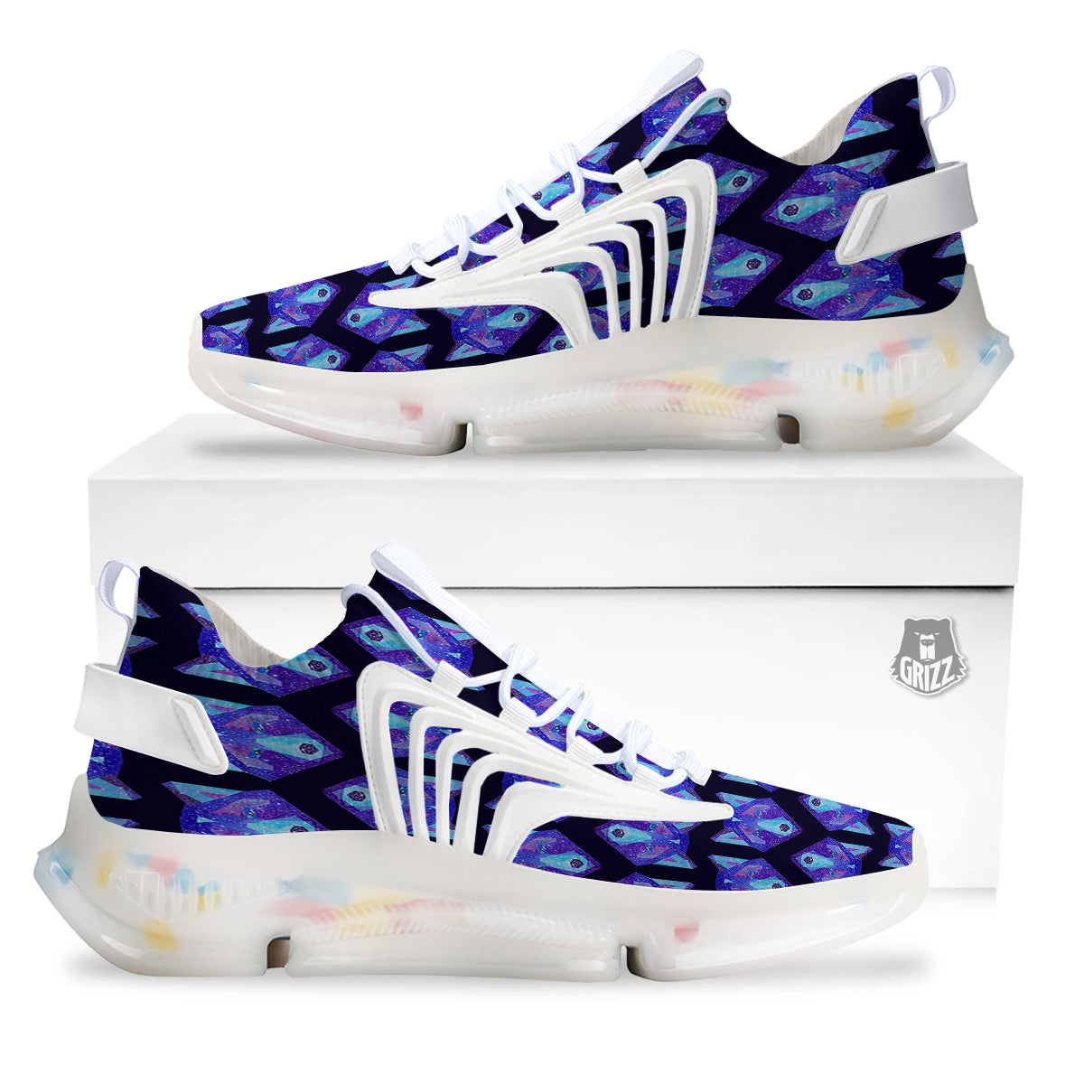 Cosmic Polygonal Wolf Print Pattern White Gym Shoes-grizzshop