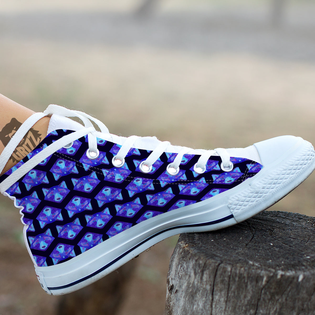 Cosmic Polygonal Wolf Print Pattern White High Top Shoes-grizzshop