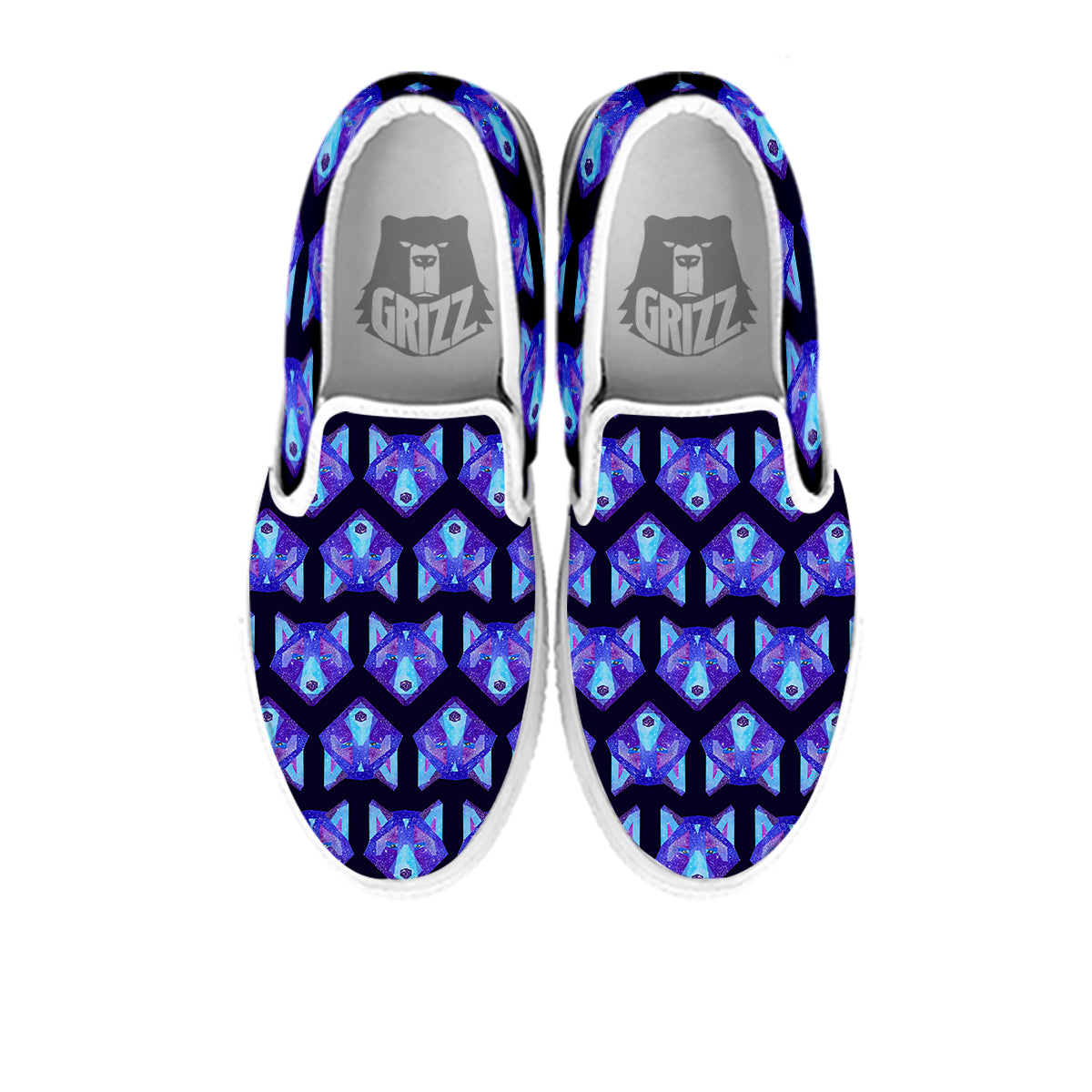 Cosmic Polygonal Wolf Print Pattern White Slip On Shoes-grizzshop