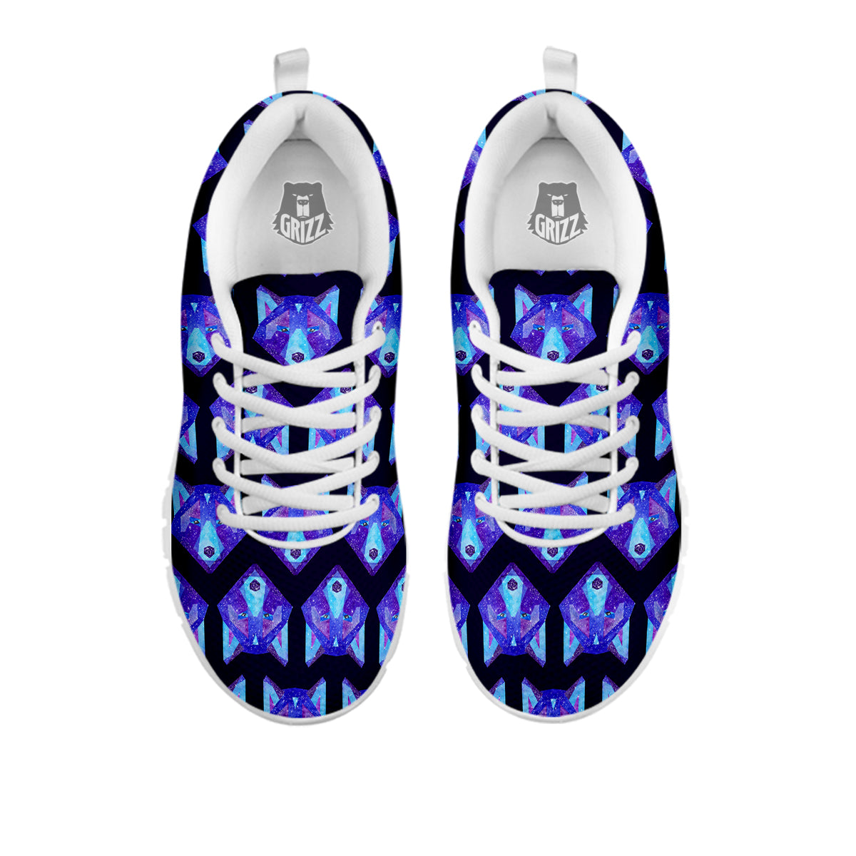 Cosmic Polygonal Wolf Print Pattern White Sneaker-grizzshop