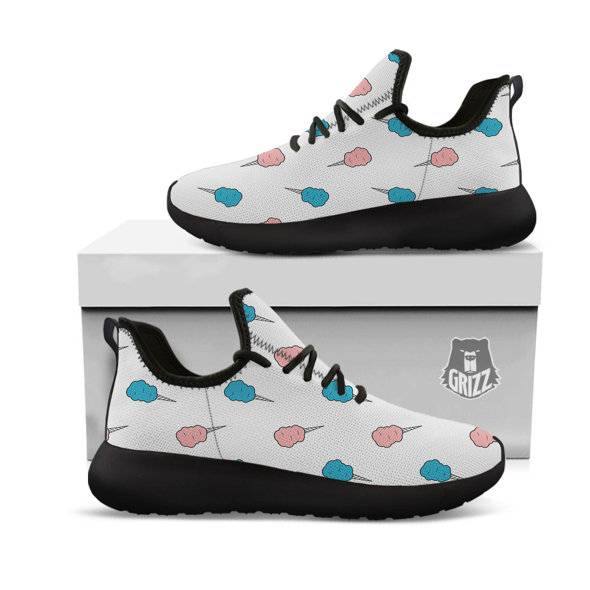 Cotton Candy Blue And Pink Print Pattern Black Athletic Shoes-grizzshop