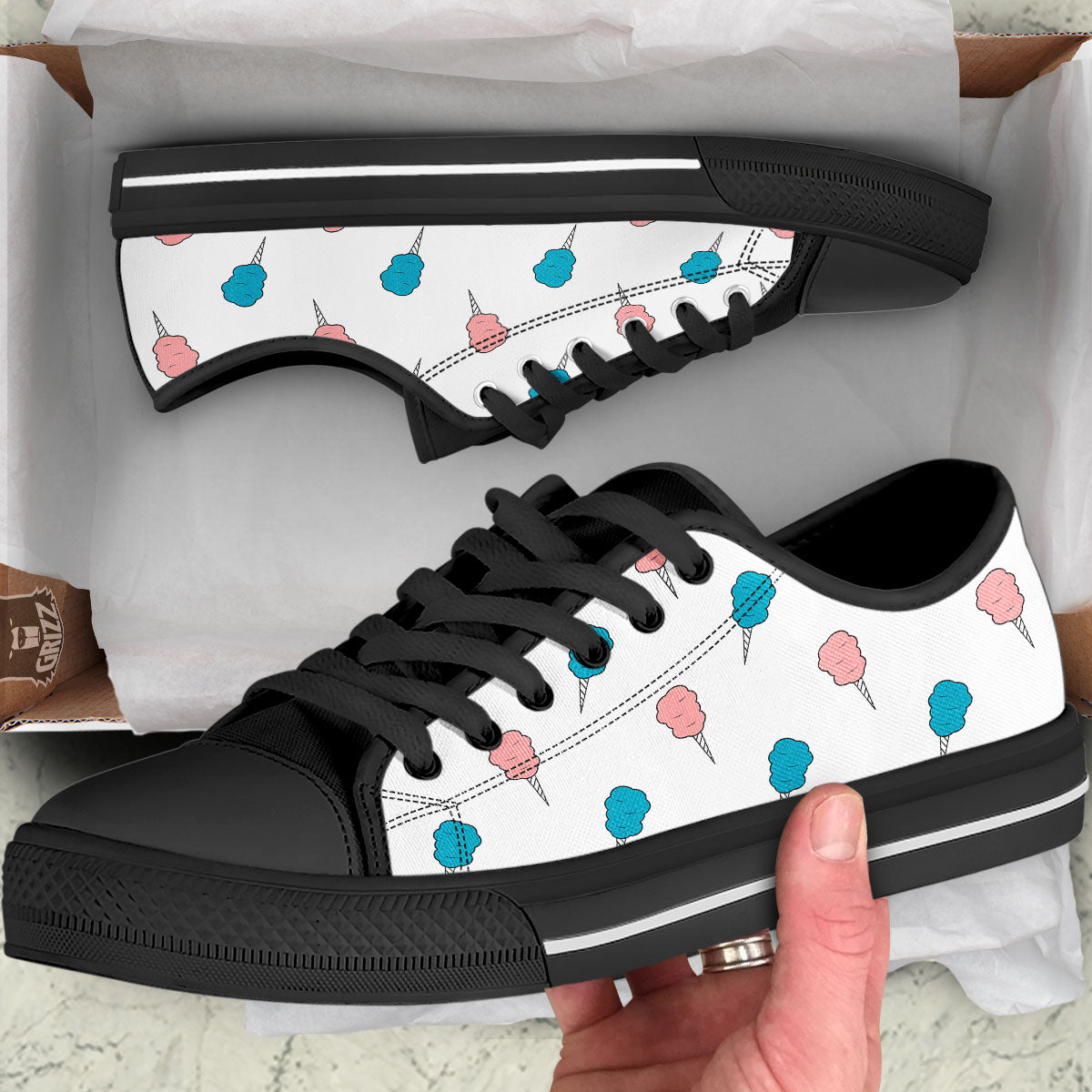 Cotton Candy Blue And Pink Print Pattern Black Low Top Shoes-grizzshop
