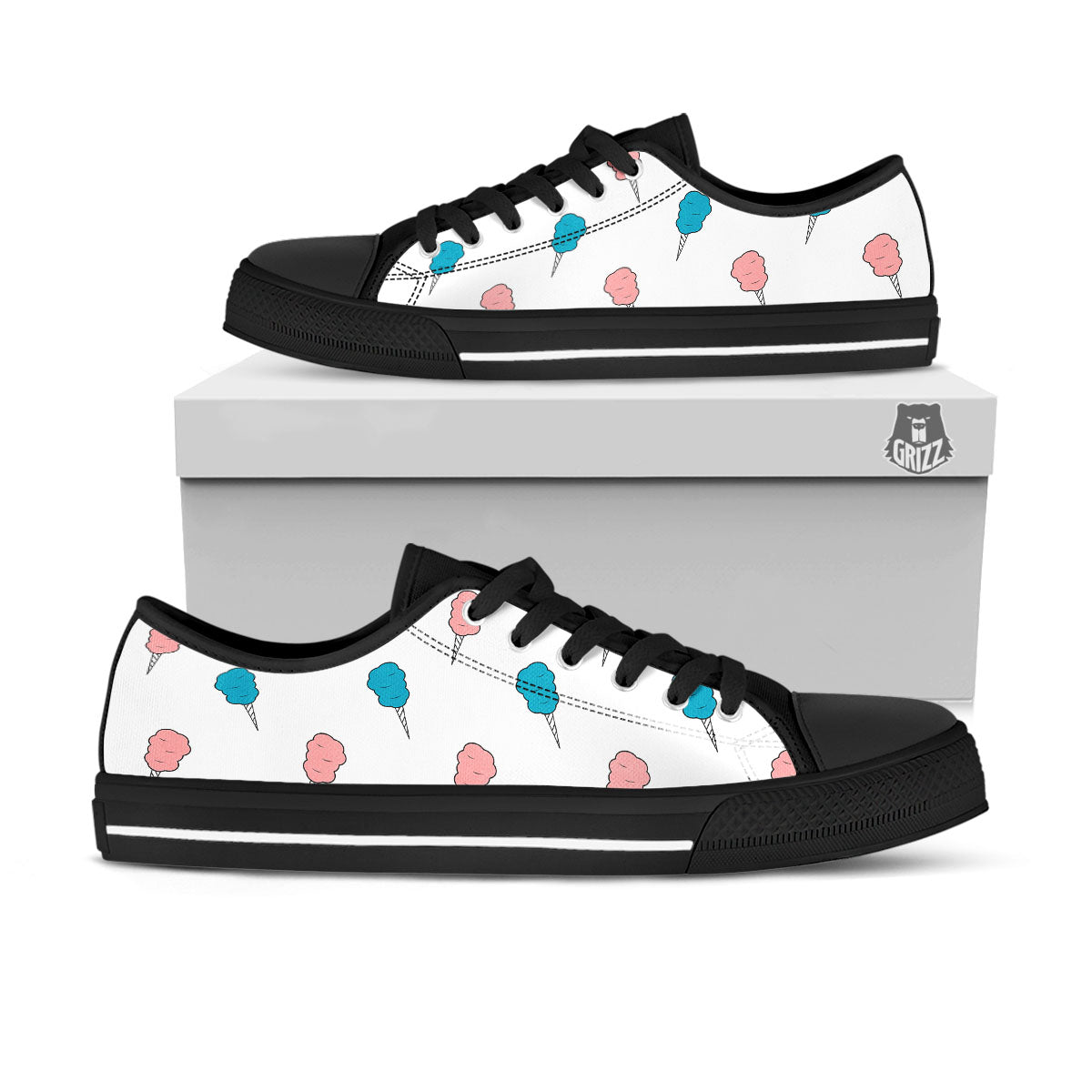 Cotton Candy Blue And Pink Print Pattern Black Low Top Shoes-grizzshop