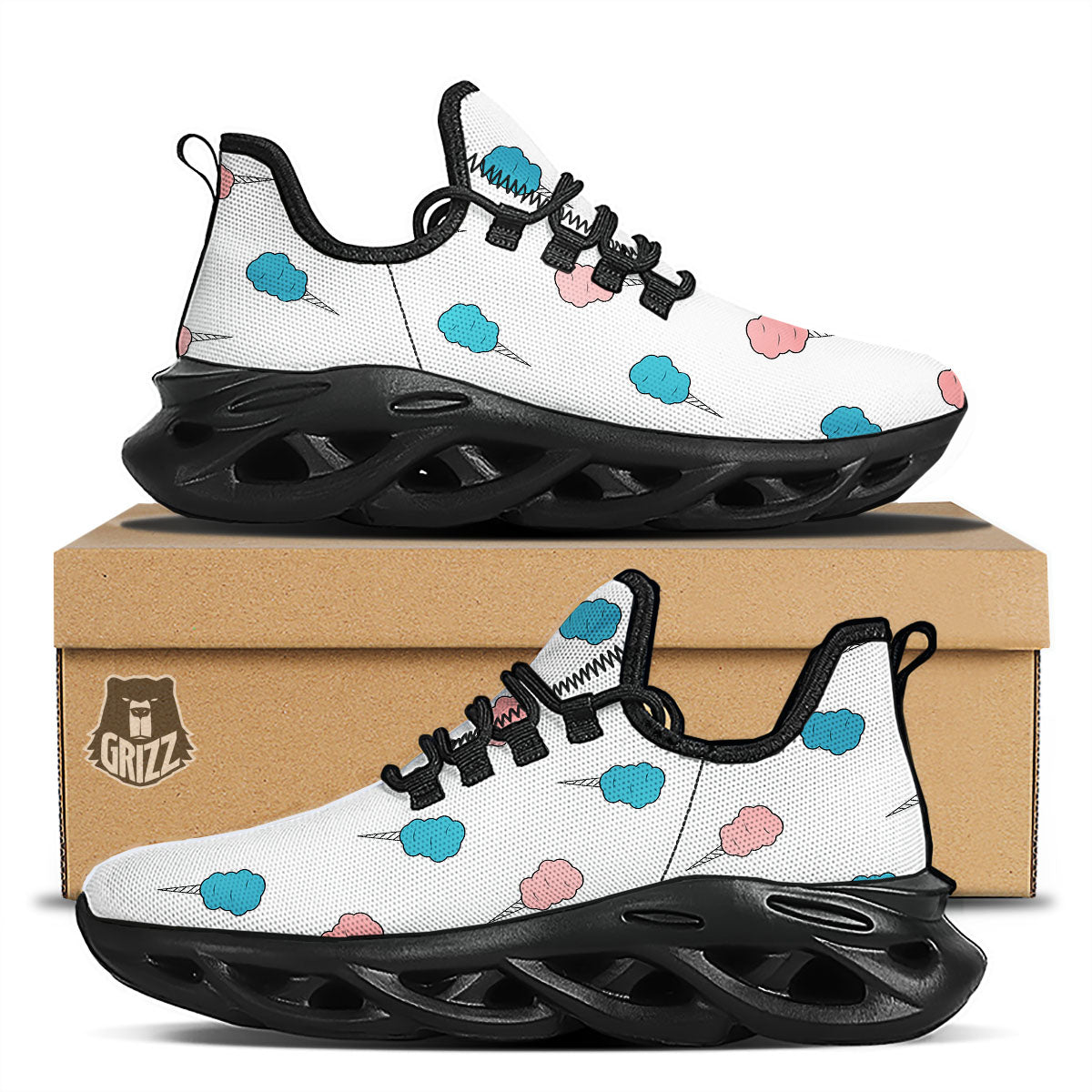 Cotton Candy Blue And Pink Print Pattern Black Running Shoes-grizzshop