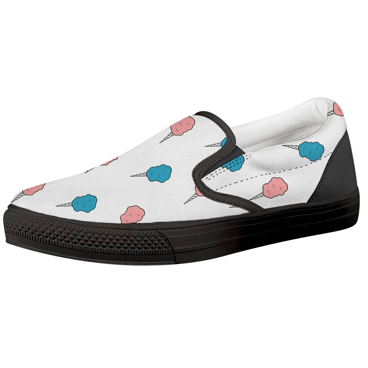 Cotton Candy Blue And Pink Print Pattern Black Slip On Shoes-grizzshop