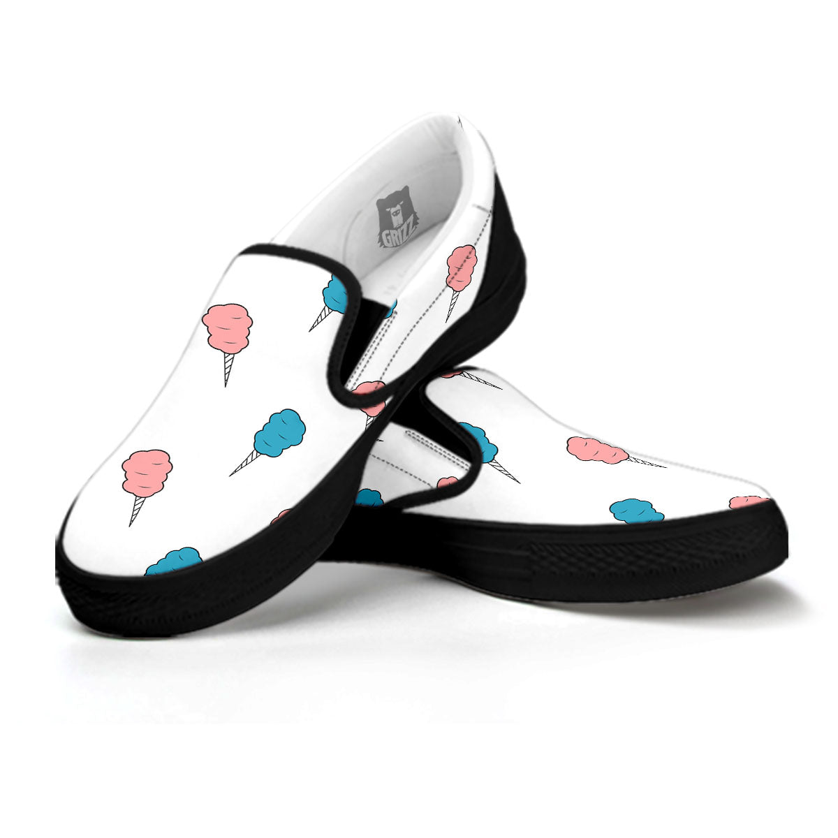 Cotton Candy Blue And Pink Print Pattern Black Slip On Shoes-grizzshop
