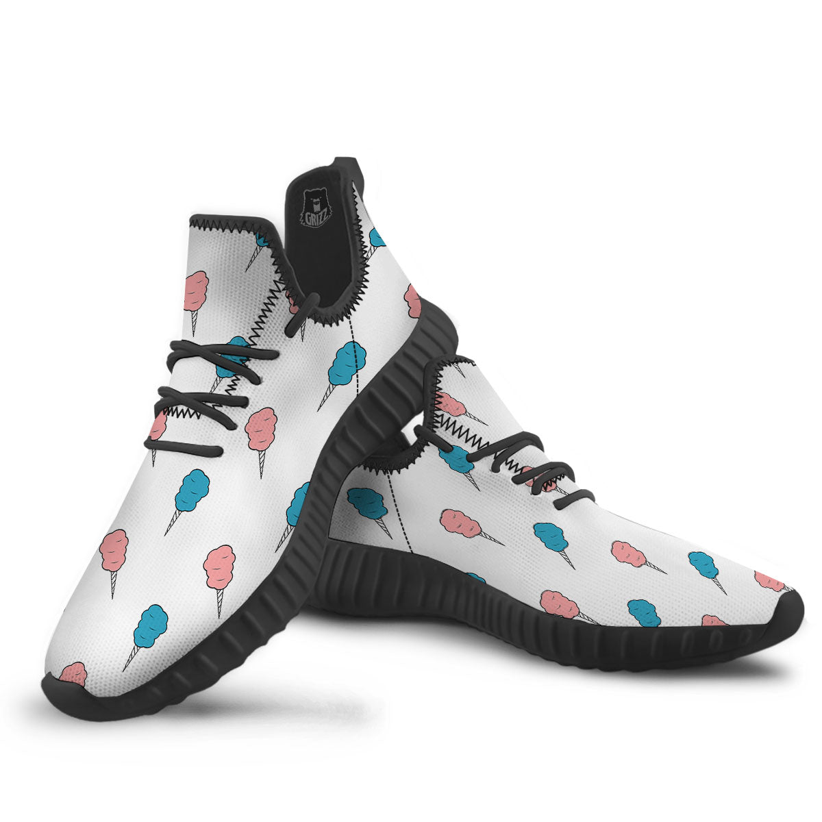 Cotton Candy Blue And Pink Print Pattern Black Walking Shoes-grizzshop