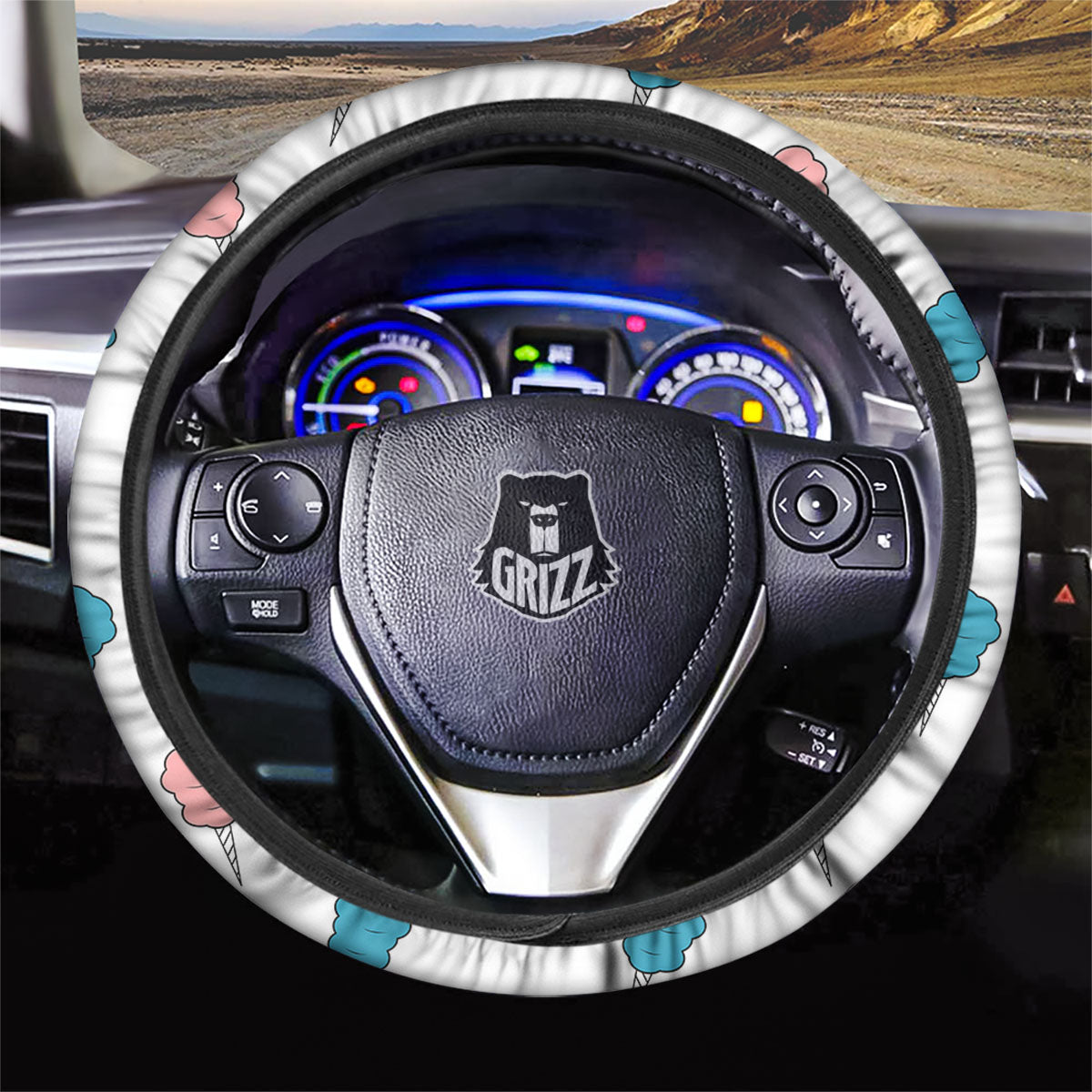 Cotton Candy Blue And Pink Print Pattern Car Steering Wheel Cover-grizzshop