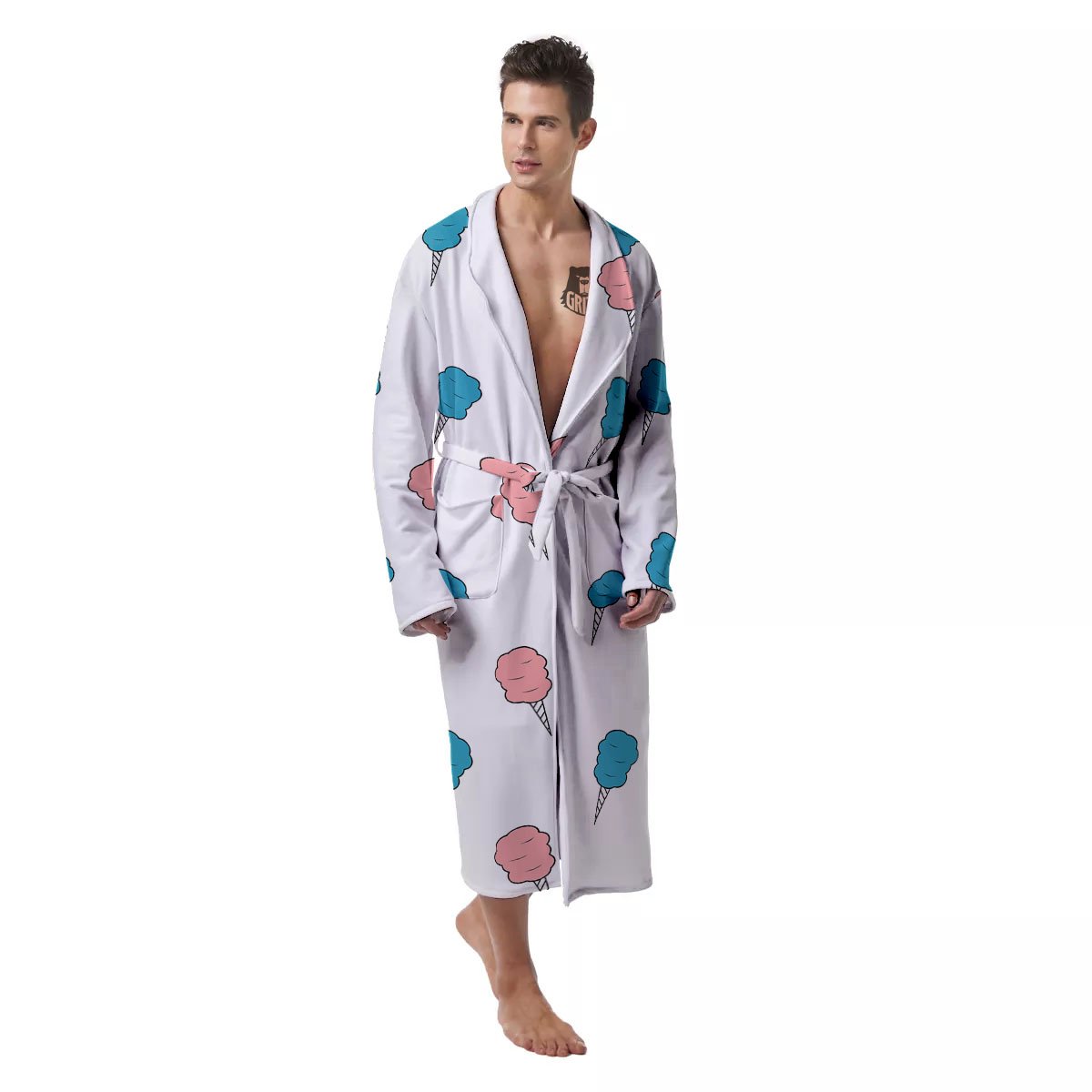 Cotton Candy Blue And Pink Print Pattern Men's Robe-grizzshop