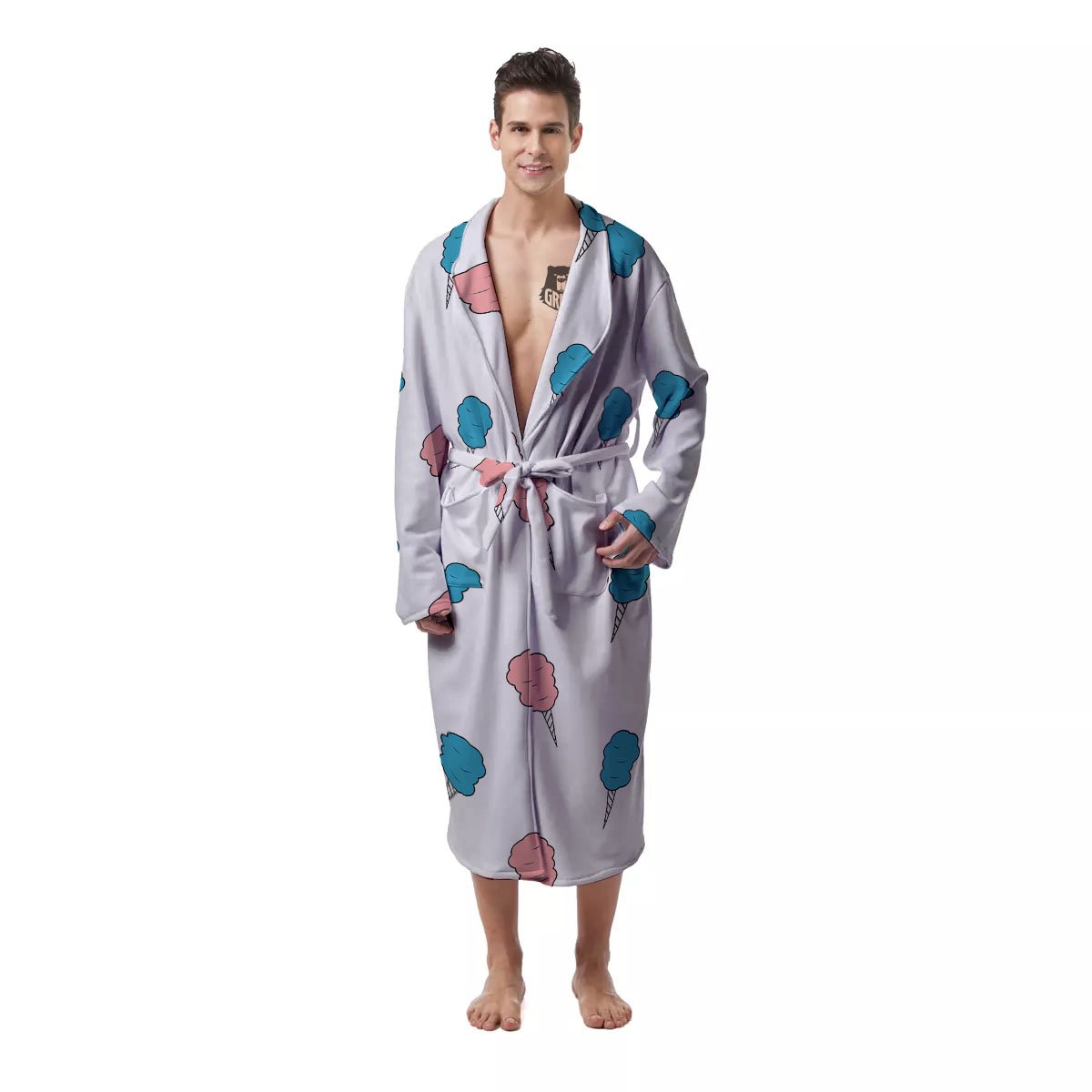 Cotton Candy Blue And Pink Print Pattern Men's Robe-grizzshop