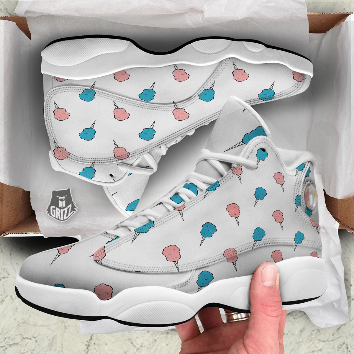 Cotton Candy Blue And Pink Print Pattern White Basketball Shoes-grizzshop