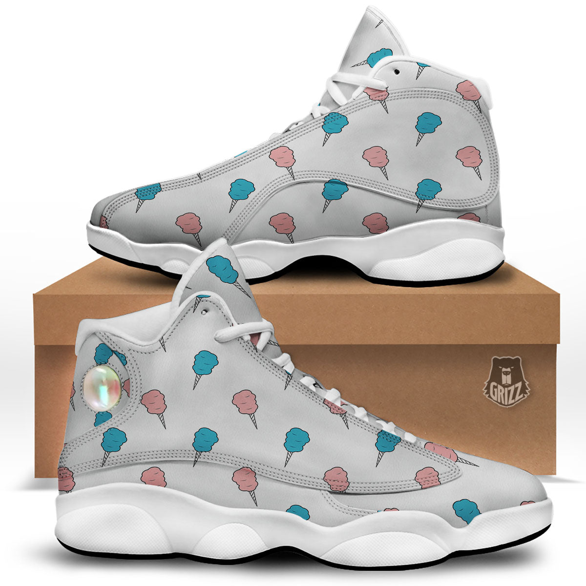Cotton Candy Blue And Pink Print Pattern White Basketball Shoes-grizzshop