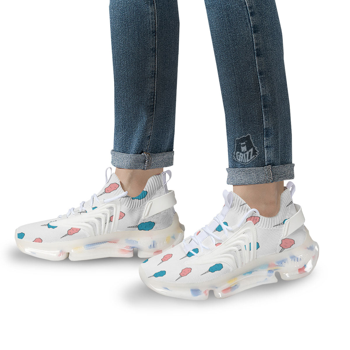 Cotton Candy Blue And Pink Print Pattern White Gym Shoes-grizzshop