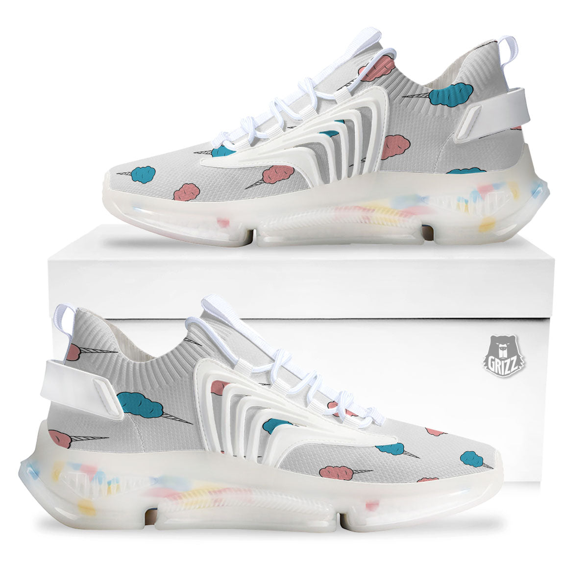 Cotton Candy Blue And Pink Print Pattern White Gym Shoes-grizzshop