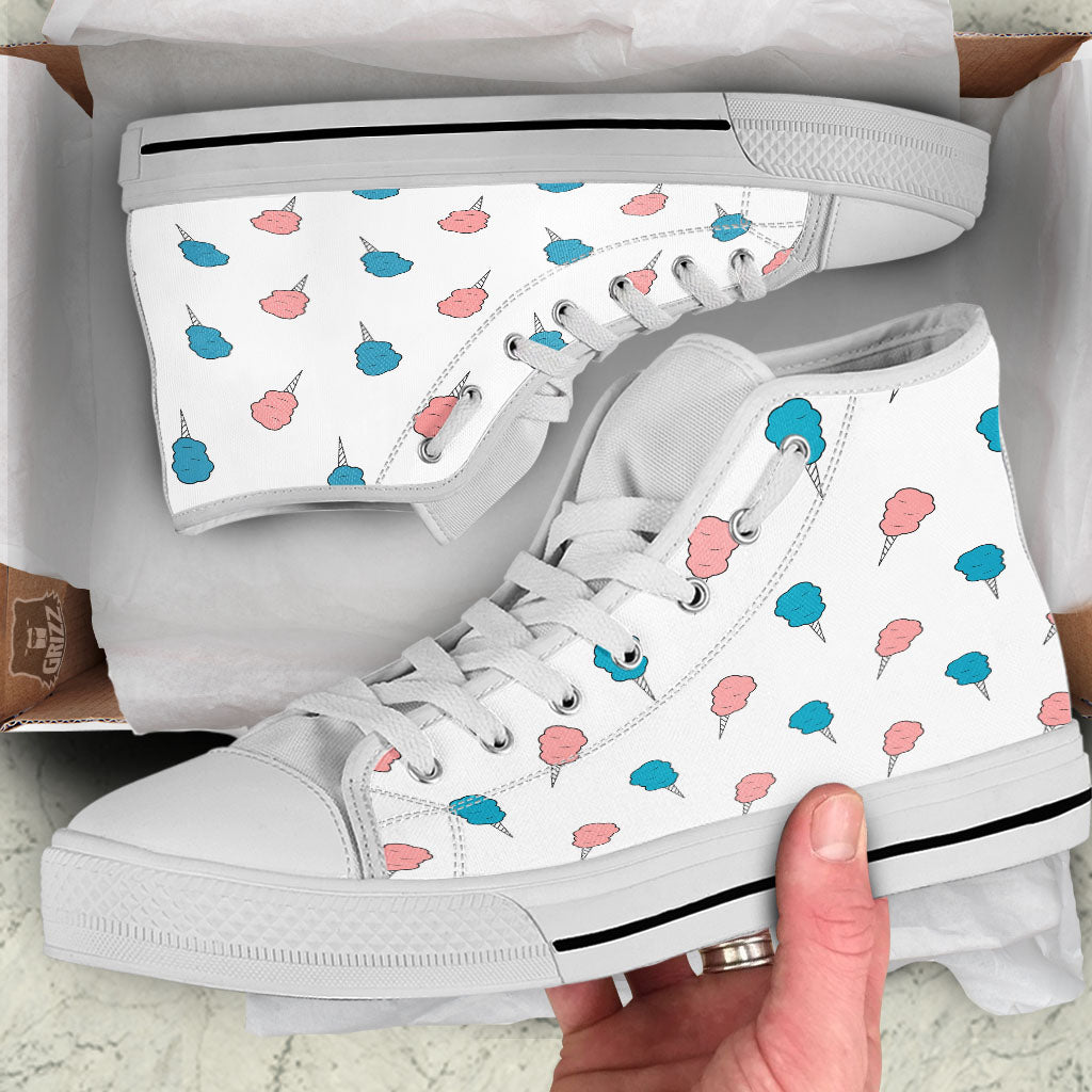 Cotton Candy Blue And Pink Print Pattern White High Top Shoes-grizzshop