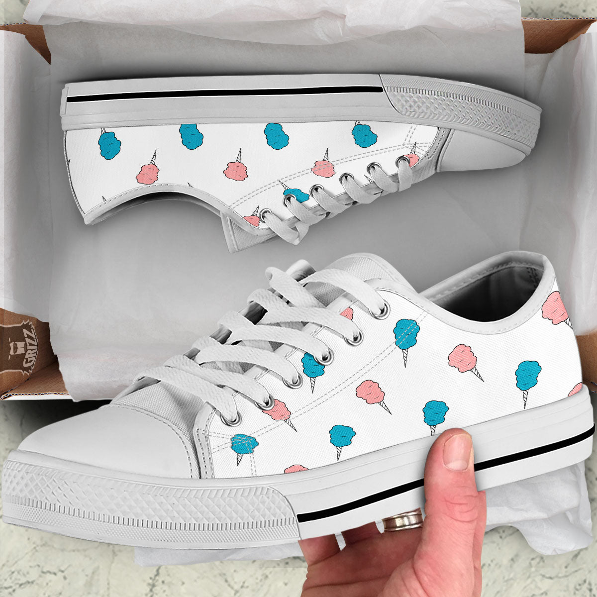 Cotton Candy Blue And Pink Print Pattern White Low Top Shoes-grizzshop
