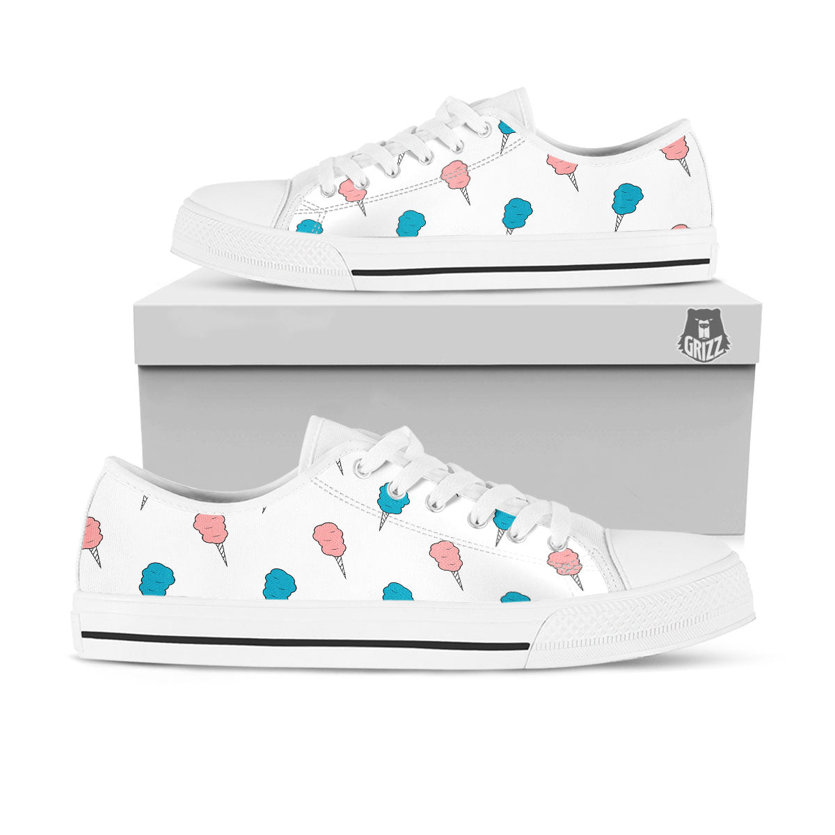 Cotton Candy Blue And Pink Print Pattern White Low Top Shoes-grizzshop