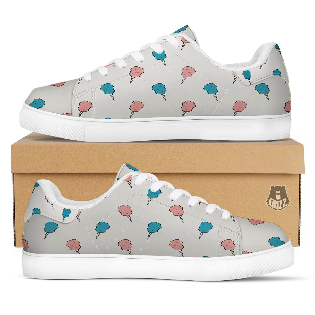 Cotton Candy Blue And Pink Print Pattern White Low Top Sneakers-grizzshop