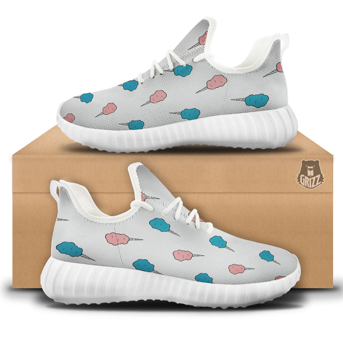 Cotton Candy Blue And Pink Print Pattern White Walking Shoes-grizzshop