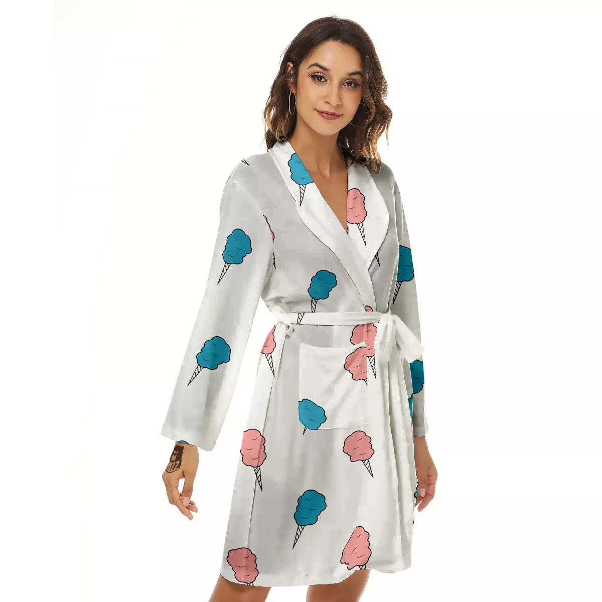 Cotton Candy Blue And Pink Print Pattern Women's Robe-grizzshop